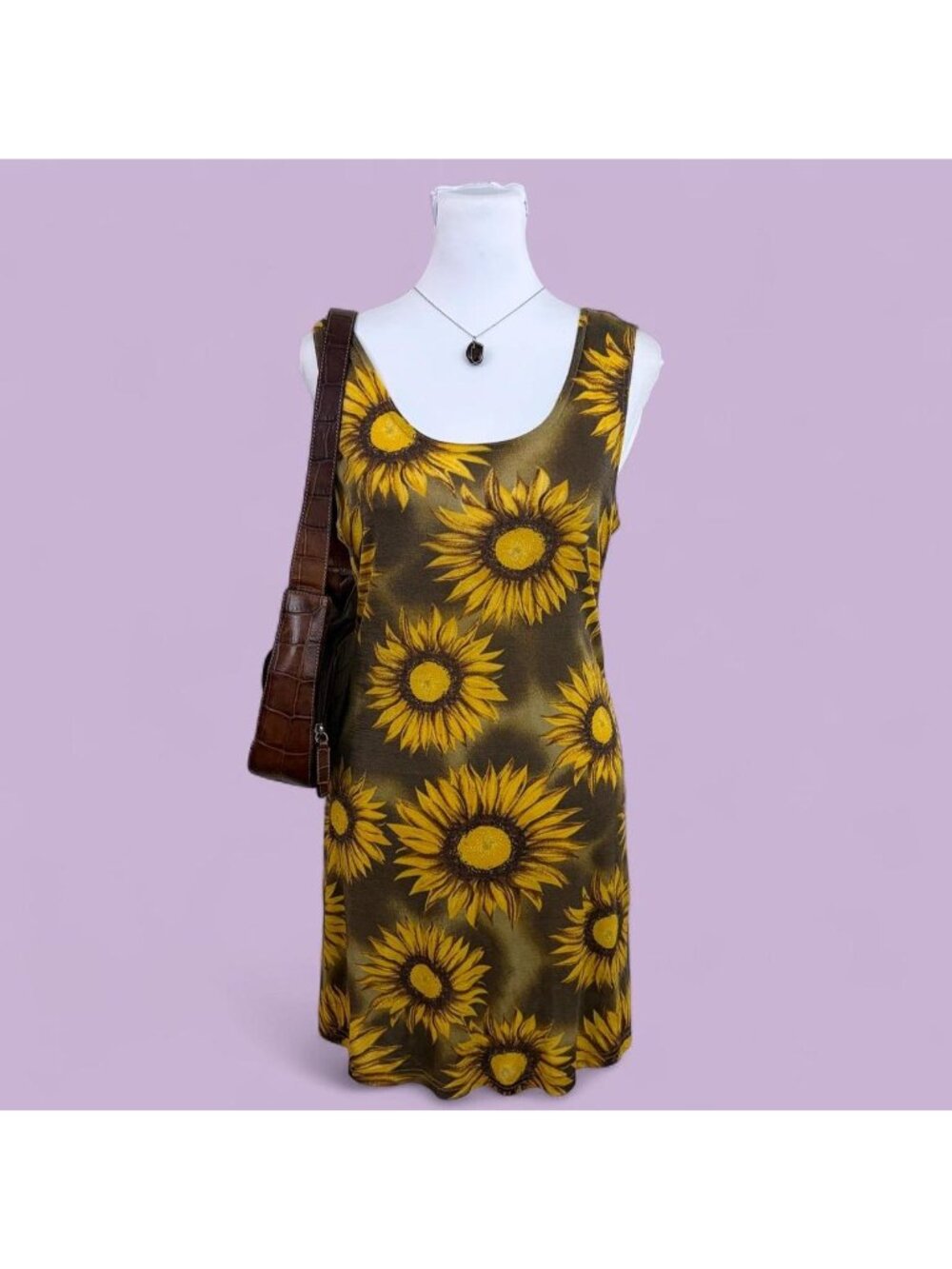 90s sunflower boho slinky mini dress